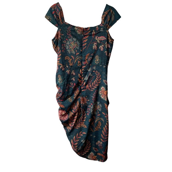 Averie Halley Ruched Midi Dress Flowery Print on Cobalt Blue Size Small - NEW - Picture 2 of 13